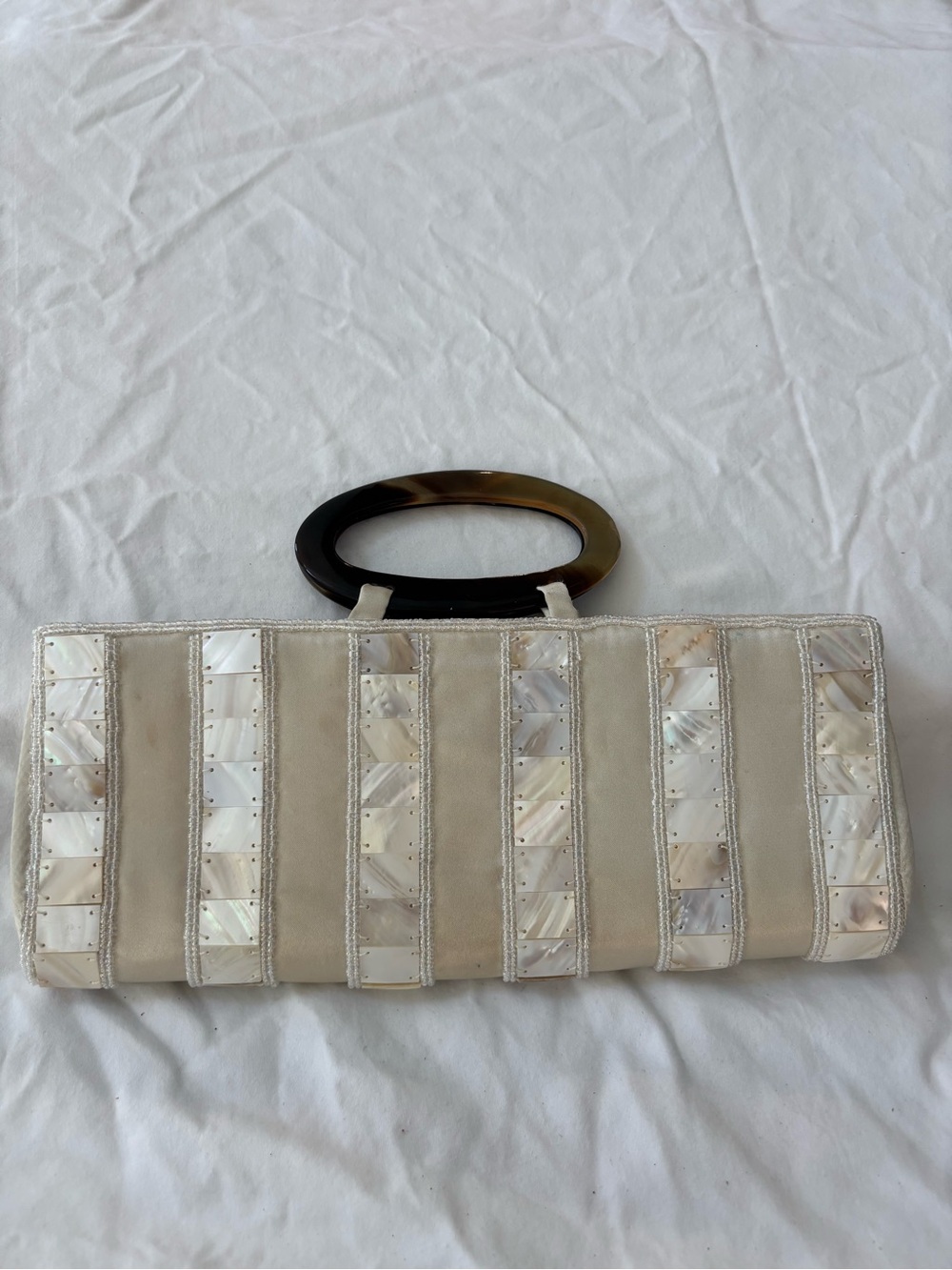 DV Beige Mother-of-Pearl Accent Clutch with Tortoiseshell Handle
